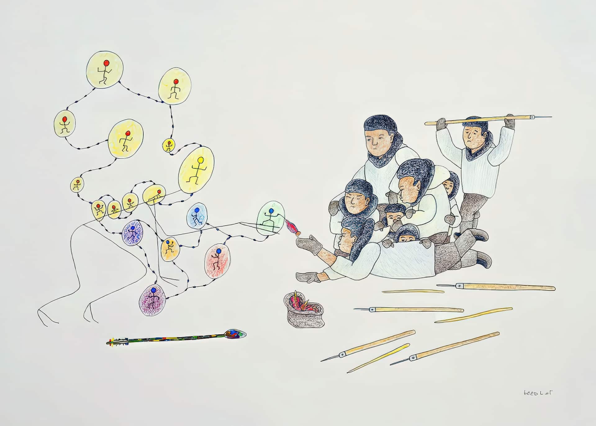 Qavavau Manumie, untitled (people and stick figures), 2008, 20×26in